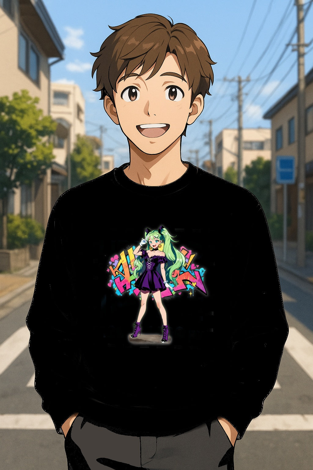 Graffiti Anime Girl T Shirt Neon Streetwear Graphic Tee for Anime Fans and Gamers