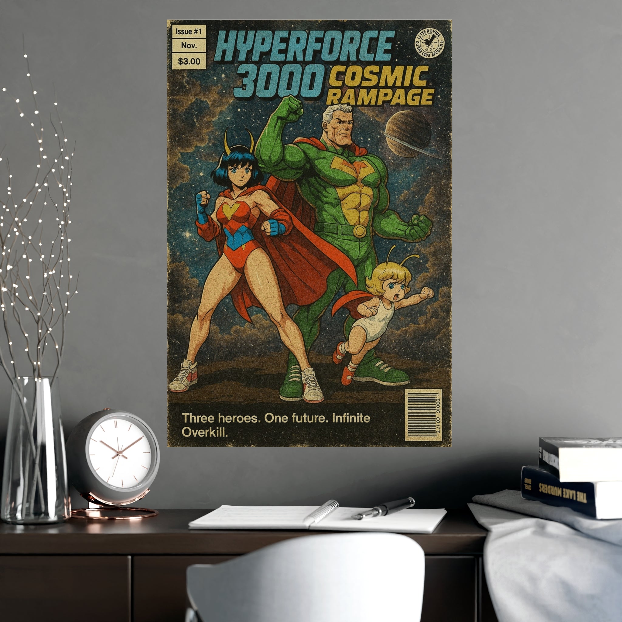 Hyperforce 3000 Anime Poster Cosmic Rampage Retro Comic Cover Art | Sci-Fi Wall Decor for Gamers and Collectors