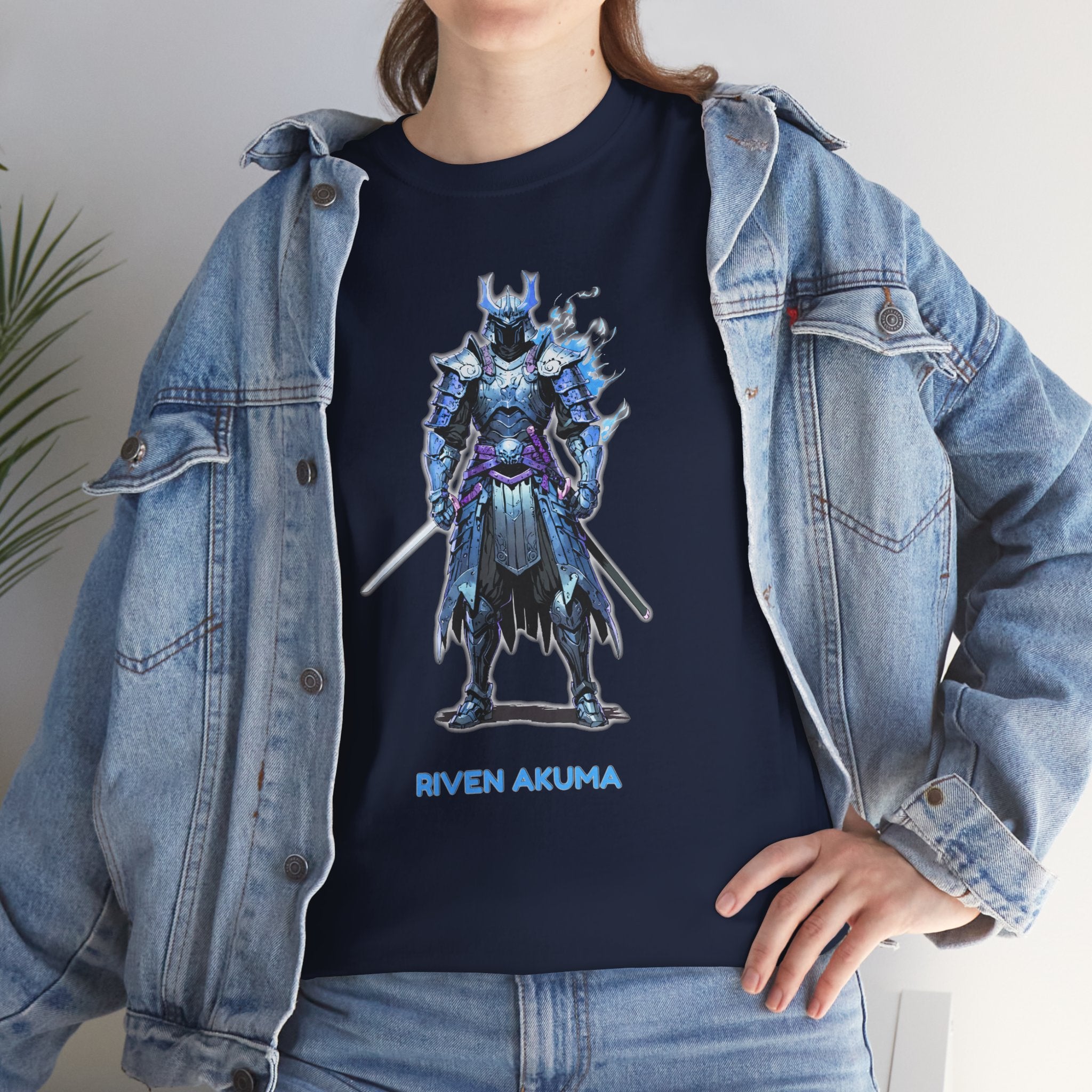 Samurai Anime Shirt Riven Akuma T-Shirt Blue Flame Warrior Streetwear for Anime Fans and Gamers