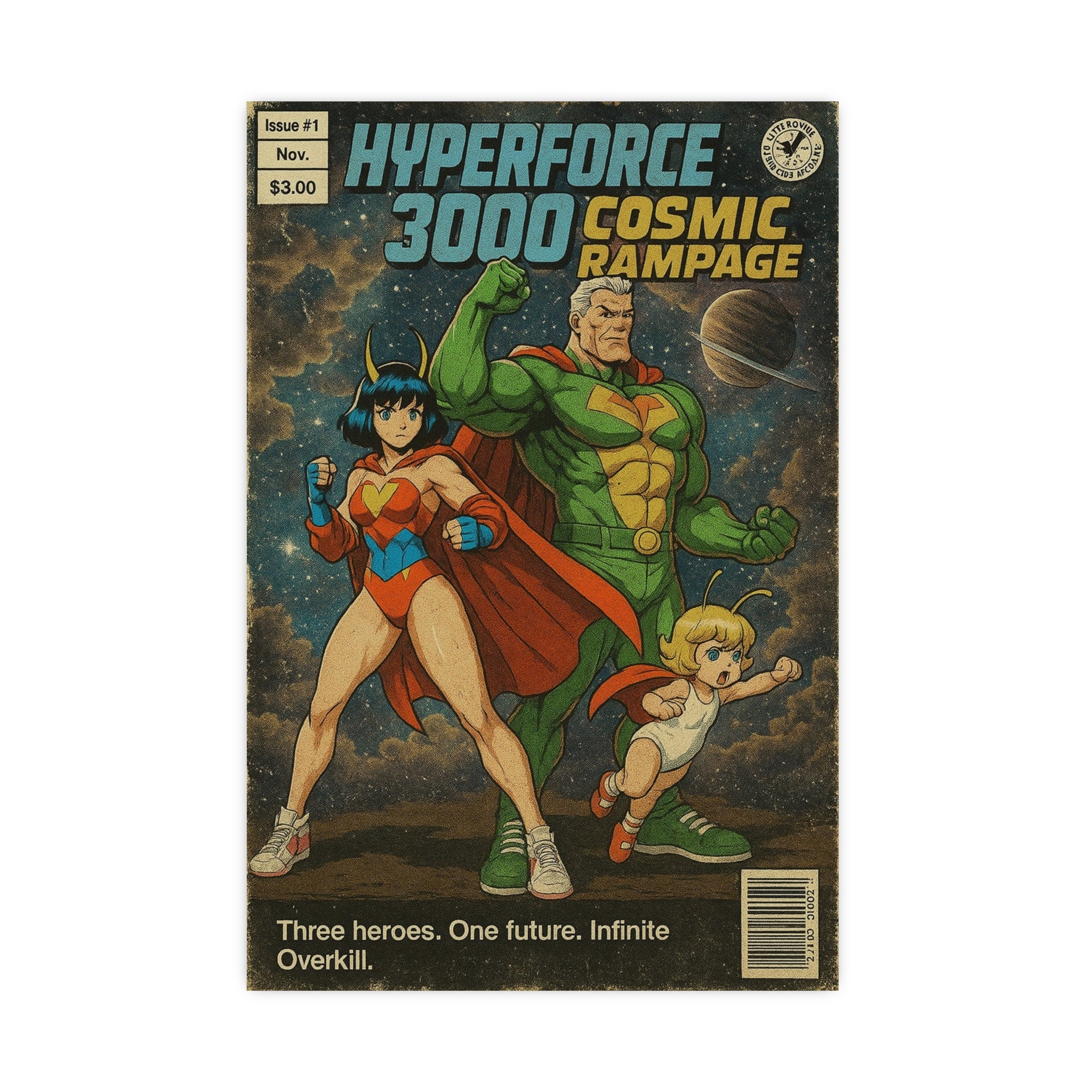 Hyperforce 3000 Anime Poster Cosmic Rampage Retro Comic Cover Art | Sci-Fi Wall Decor for Gamers and Collectors