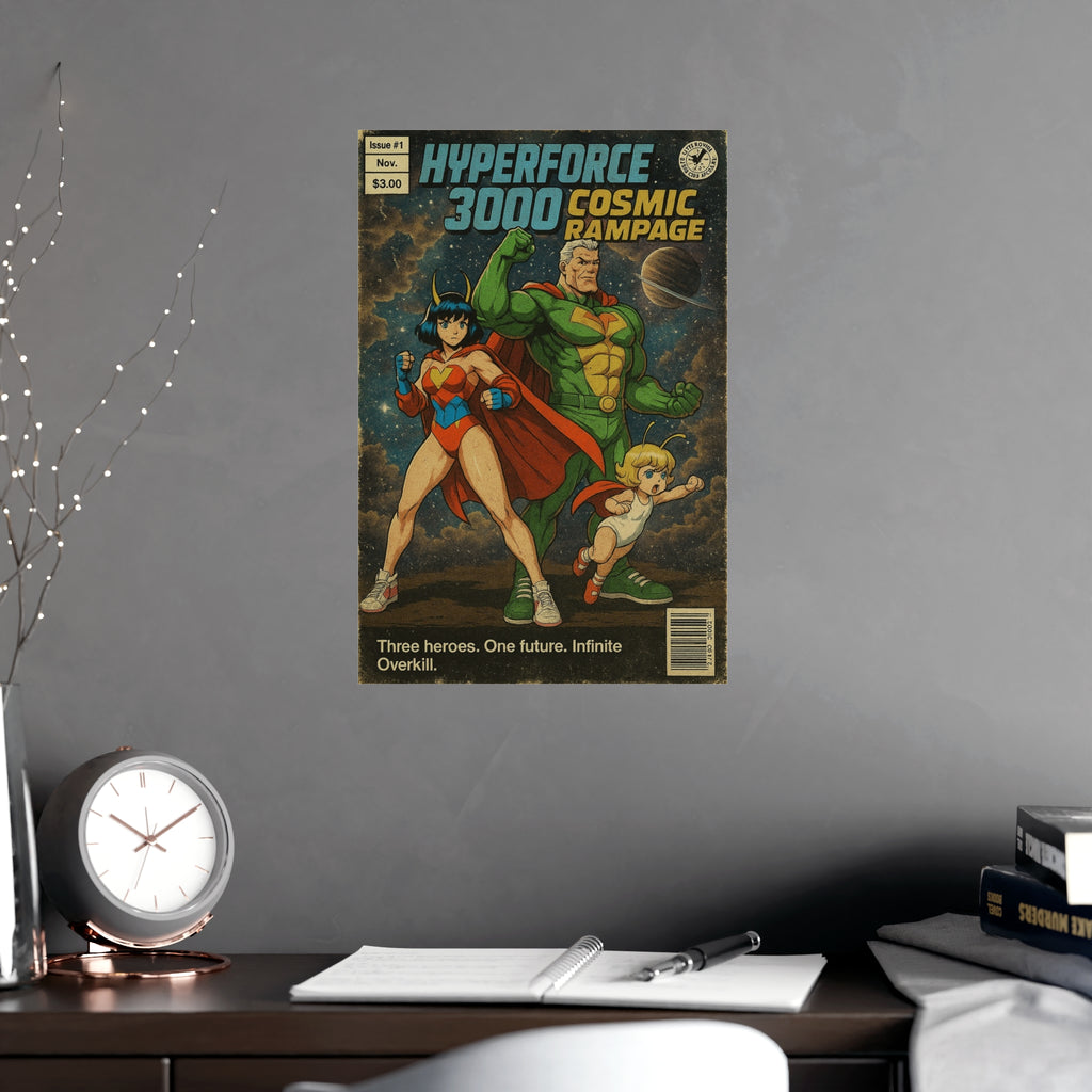 Hyperforce 3000 Anime Poster Cosmic Rampage Retro Comic Cover Art | Sci-Fi Wall Decor for Gamers and Collectors