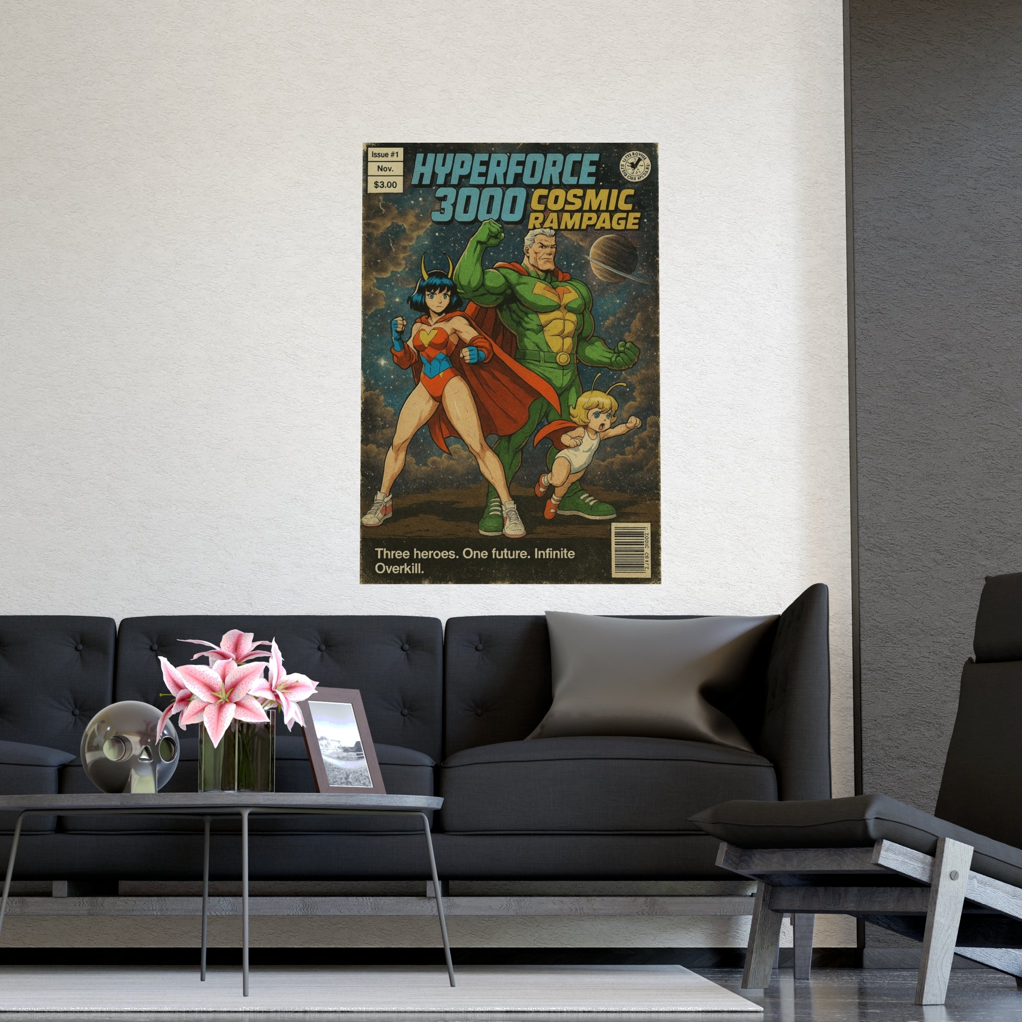 Hyperforce 3000 Anime Poster Cosmic Rampage Retro Comic Cover Art | Sci-Fi Wall Decor for Gamers and Collectors