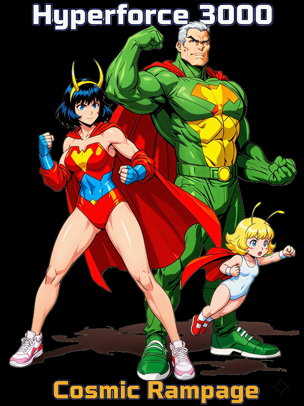 Hyperforce 3000 T-Shirt – Retro Anime Comic Style Superhero Tee – Cosmic Rampage Edition