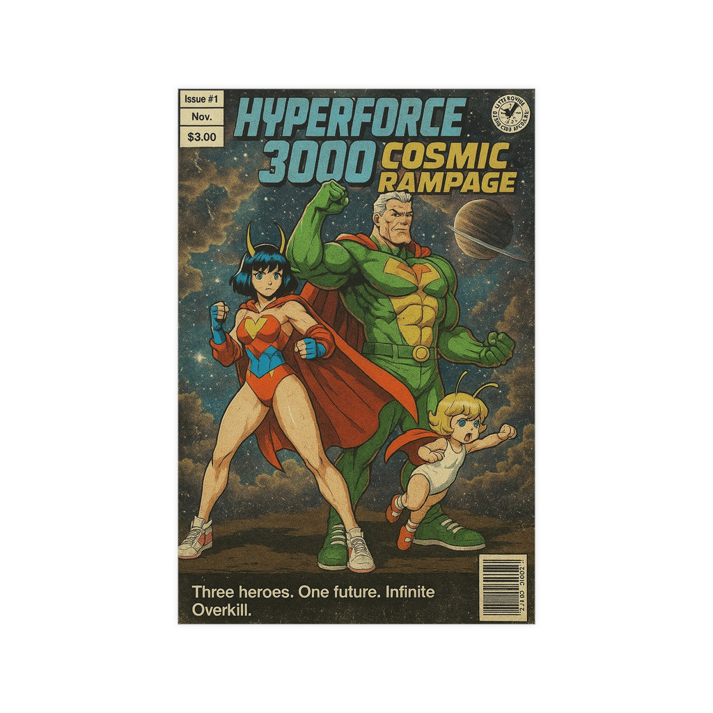Hyperforce 3000 Anime Poster Cosmic Rampage Retro Comic Cover Art | Sci-Fi Wall Decor for Gamers and Collectors