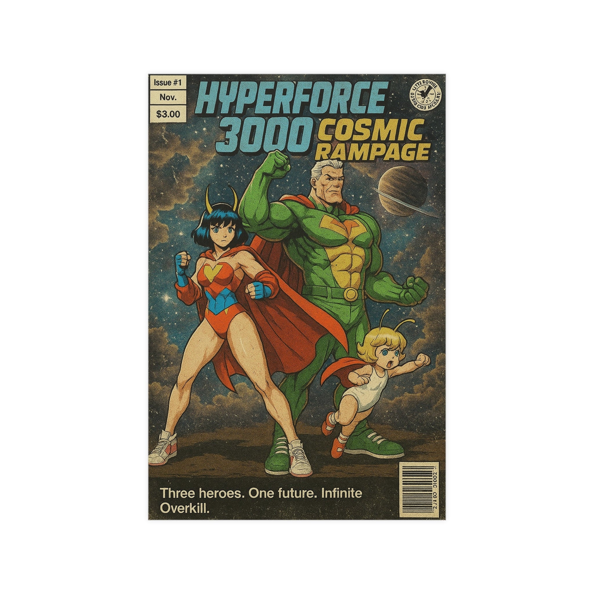 Hyperforce 3000 Anime Poster Cosmic Rampage Retro Comic Cover Art | Sci-Fi Wall Decor for Gamers and Collectors