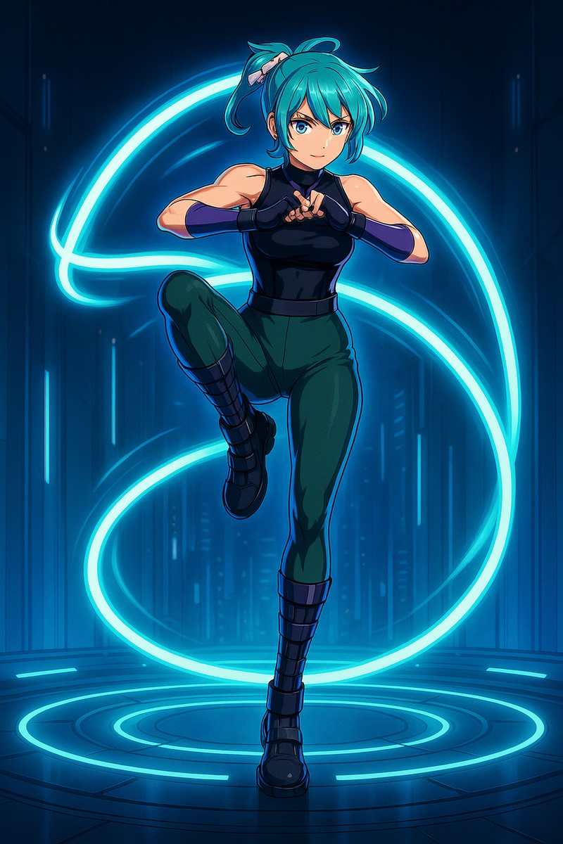 Cyber Lightning Anime Girl Poster Neon Glow Wall Art Futuristic Techwear Anime Room Decor Gift for Gamers and Fans