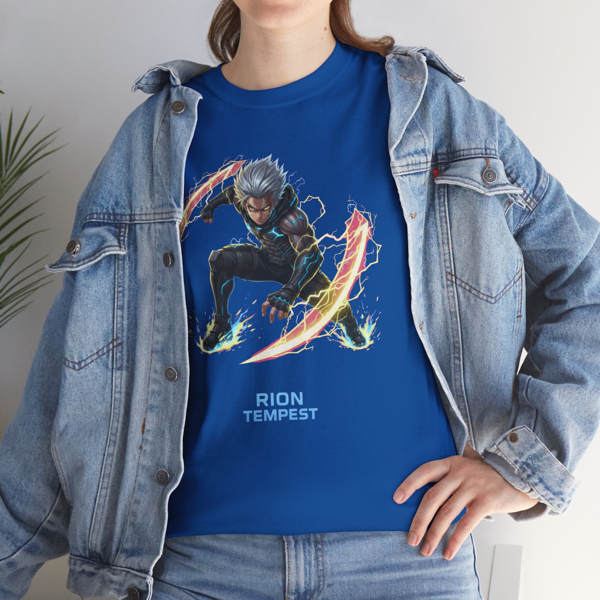 Rion Tempest T-Shirt Anime Lightning Warrior Electric Power Tee Hero Shirt for Gamers and Anime Fans
