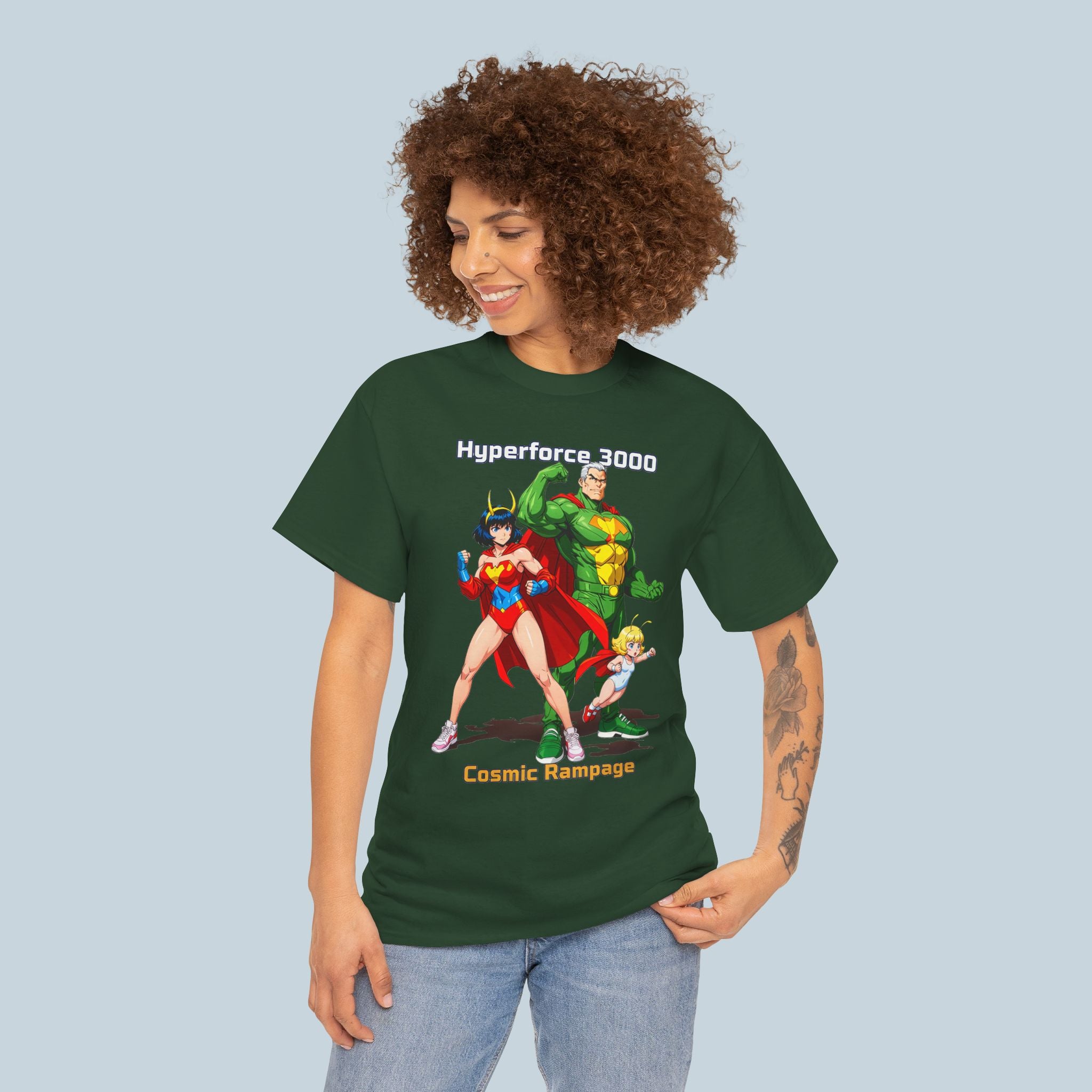 Hyperforce 3000 T-Shirt – Retro Anime Comic Style Superhero Tee – Cosmic Rampage Edition