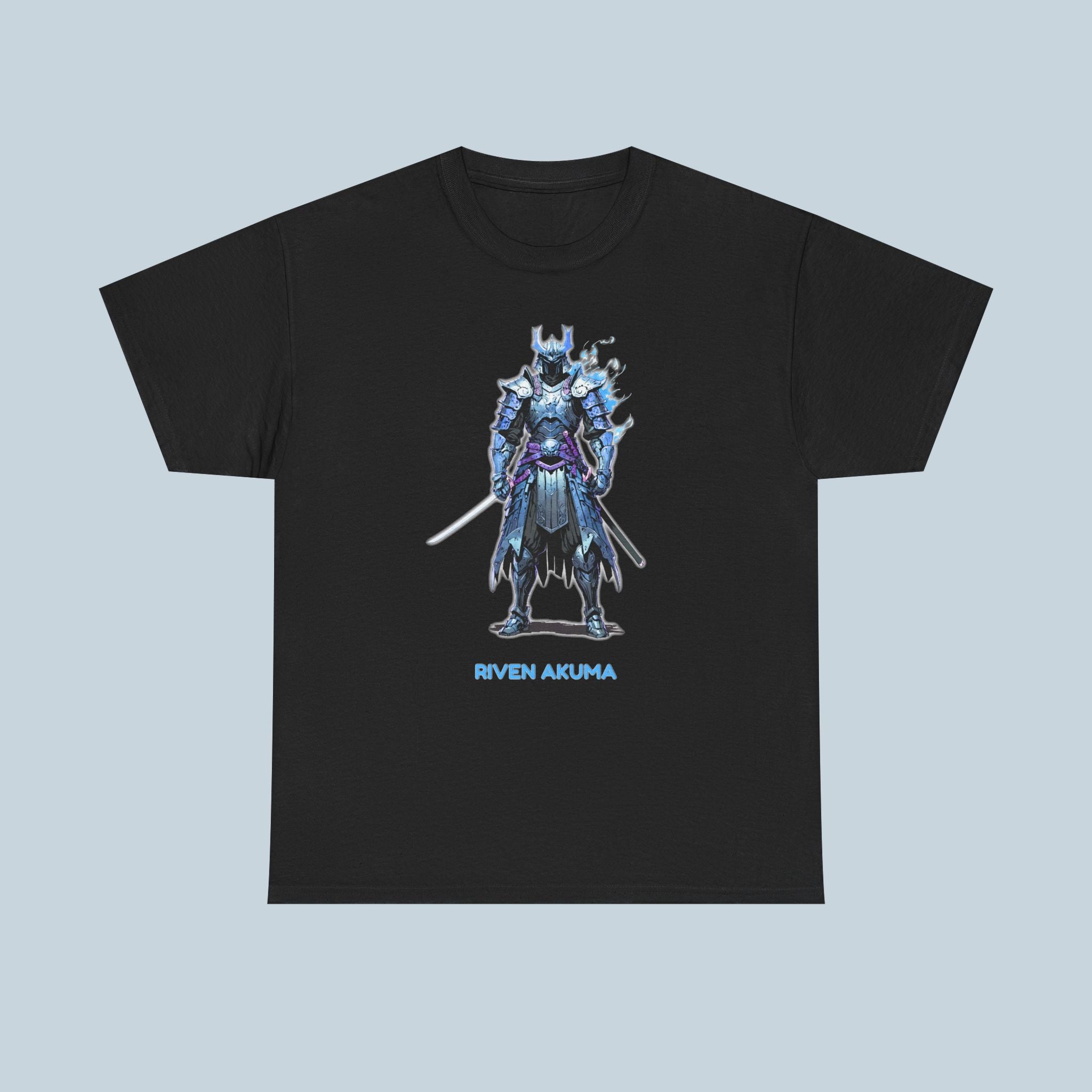 Samurai Anime Shirt Riven Akuma T-Shirt Blue Flame Warrior Streetwear for Anime Fans and Gamers