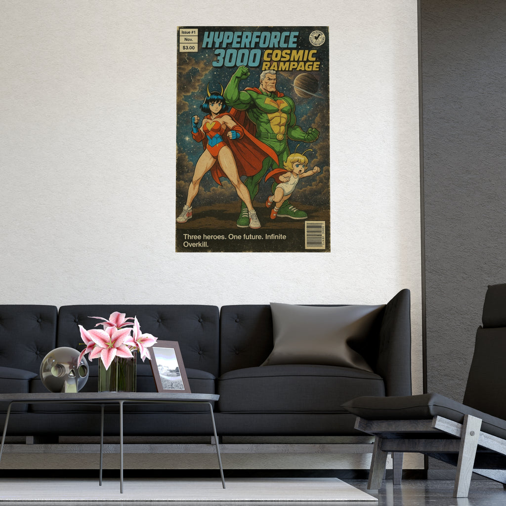 Hyperforce 3000 Anime Poster Cosmic Rampage Retro Comic Cover Art | Sci-Fi Wall Decor for Gamers and Collectors