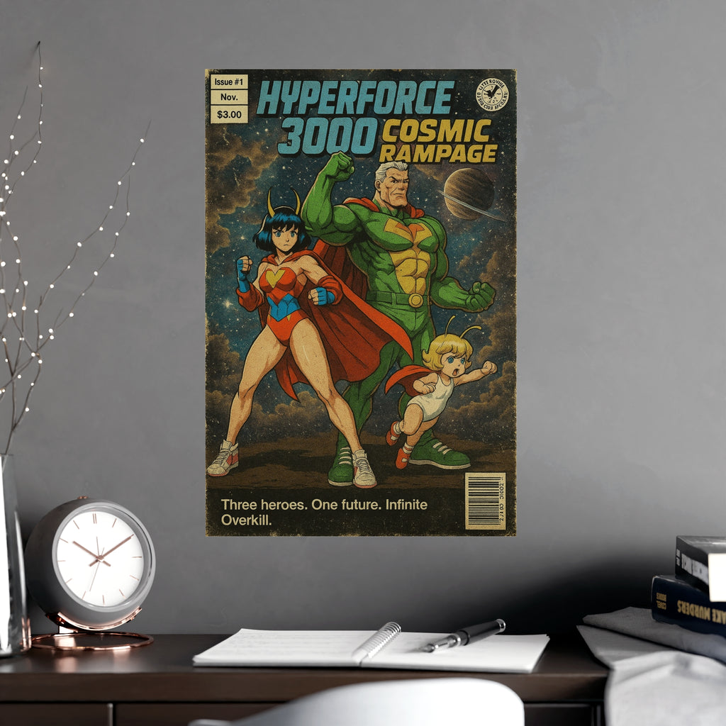 Hyperforce 3000 Anime Poster Cosmic Rampage Retro Comic Cover Art | Sci-Fi Wall Decor for Gamers and Collectors