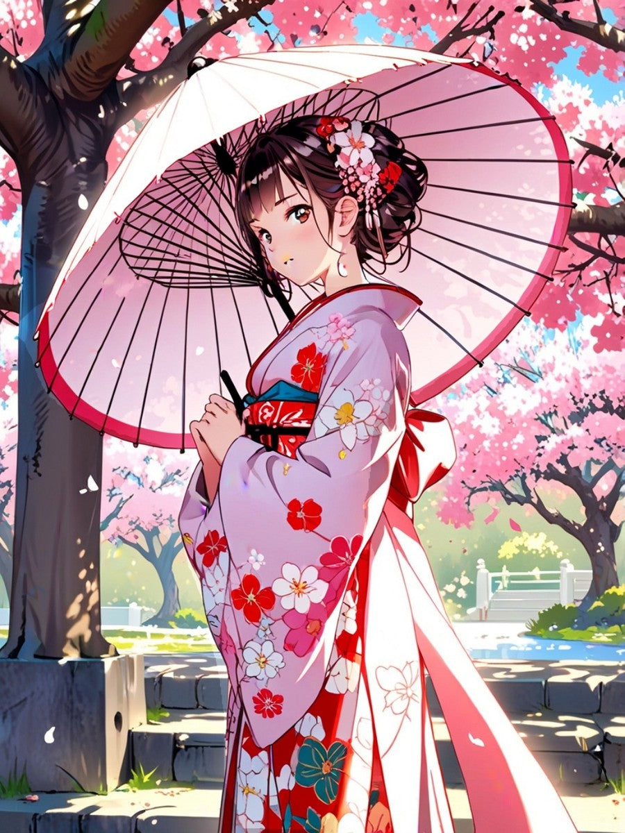 Cherry Blossom Kimono Girl Sherpa Blanket Anime Cozy Gift for Japan Lovers and Dreamers