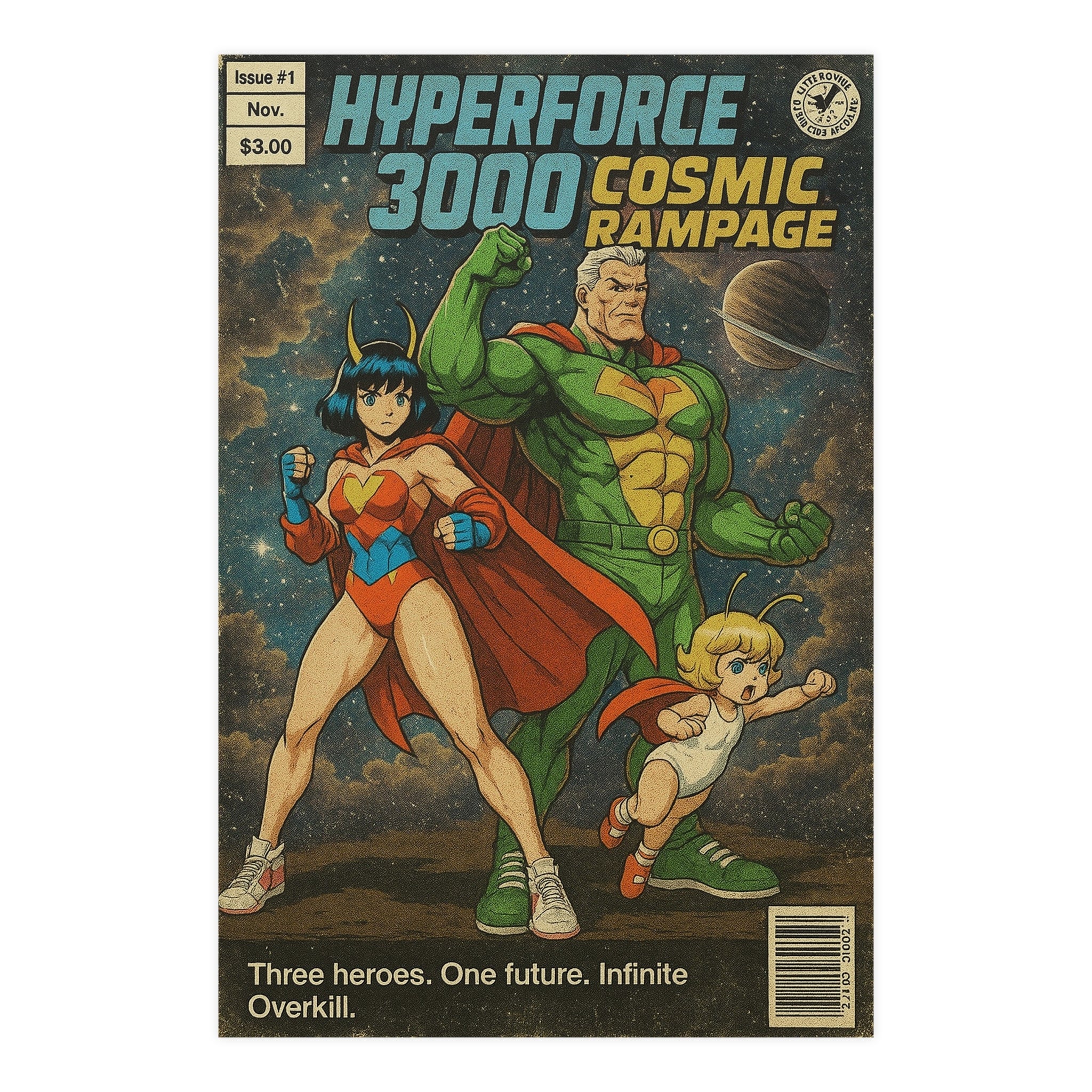 Hyperforce 3000 Anime Poster Cosmic Rampage Retro Comic Cover Art | Sci-Fi Wall Decor for Gamers and Collectors