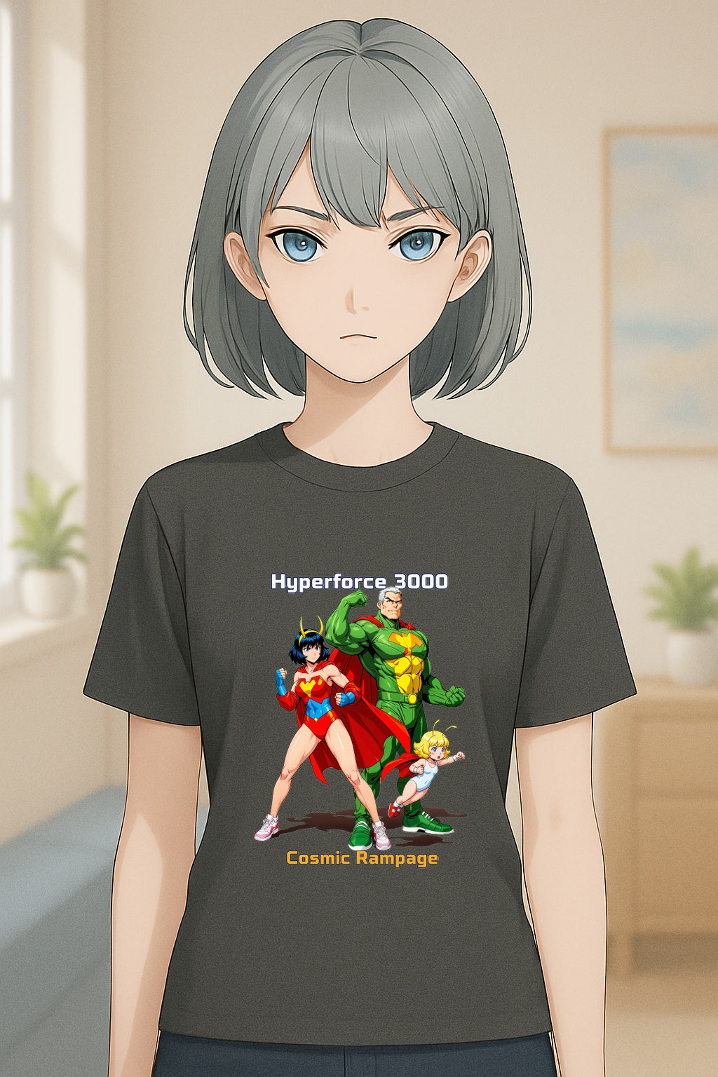 Hyperforce 3000 T-Shirt – Retro Anime Comic Style Superhero Tee – Cosmic Rampage Edition