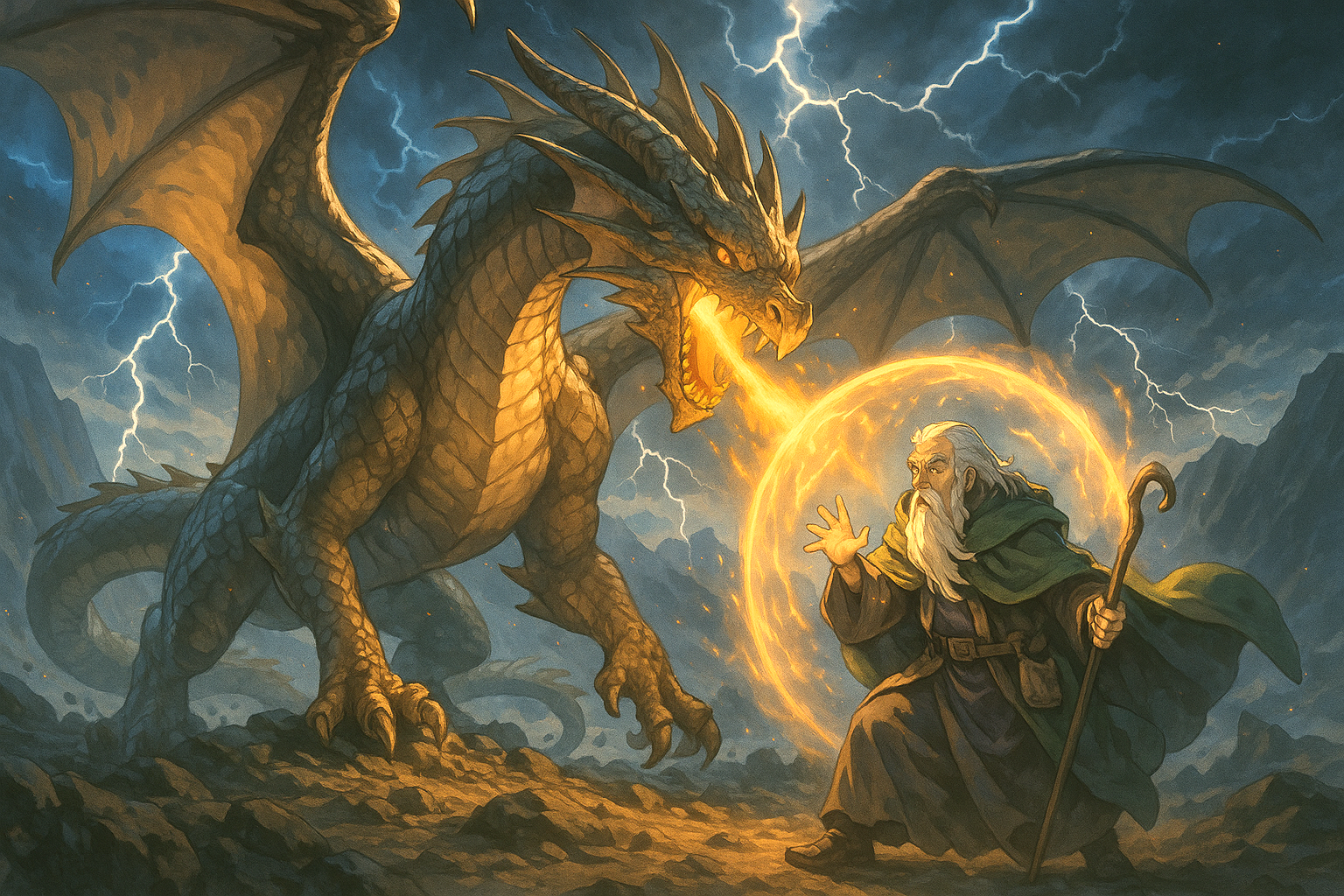 Anime Fantasy Dragon and Wizard Art Print: Gamer Gift