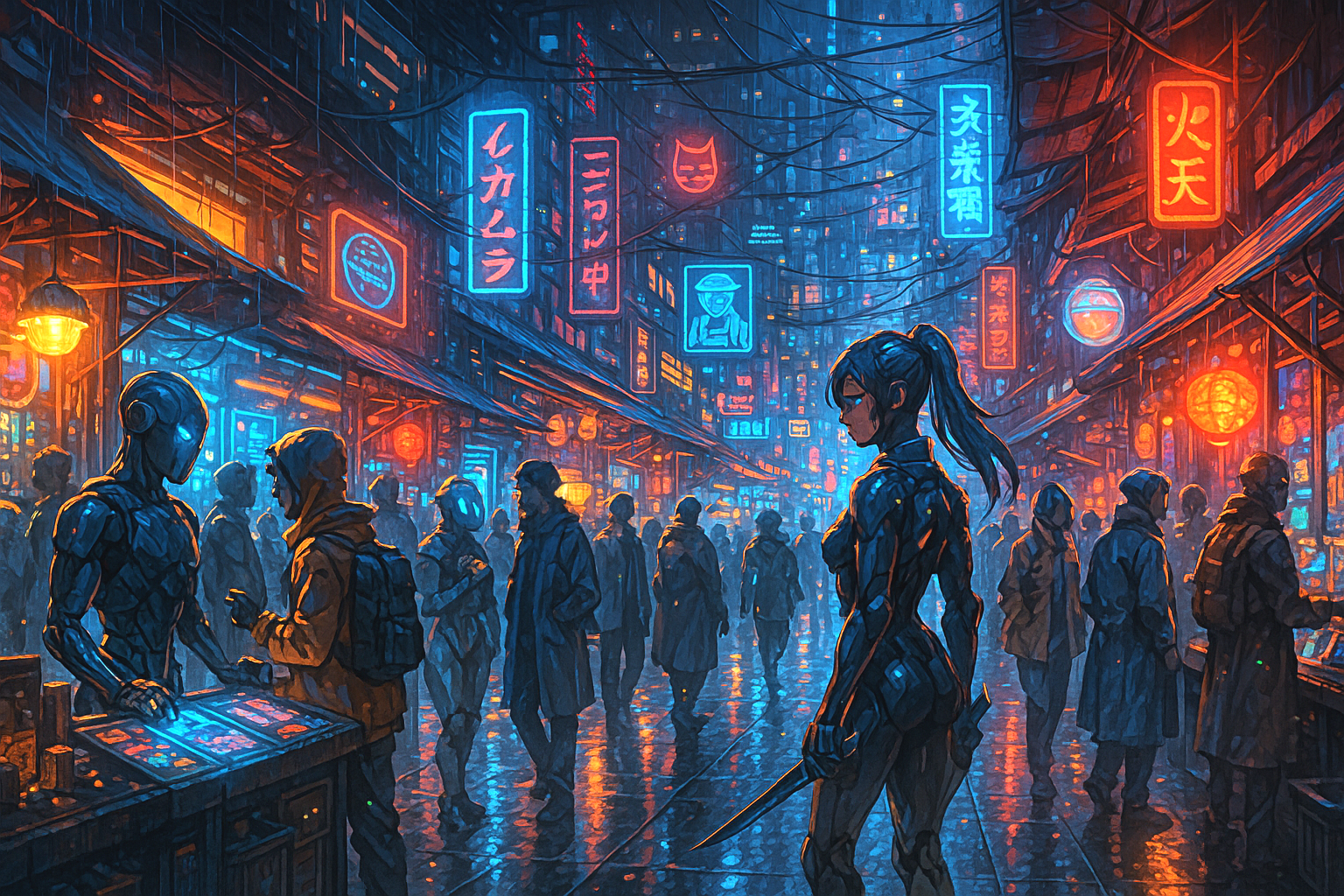 Cyberpunk Anime City Poster: Futuristic Wall Art for Gamers