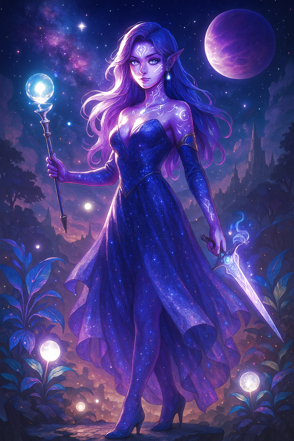 Anime Sorceress Art Print: Celestial Fantasy Poster