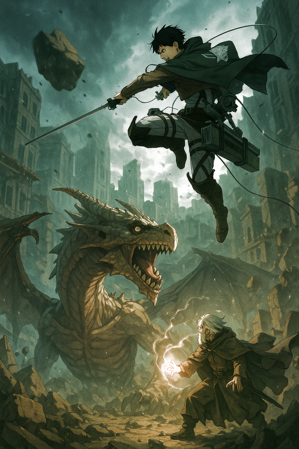 Epic Anime Dragon Battle Art Print: Gamer Room Decor