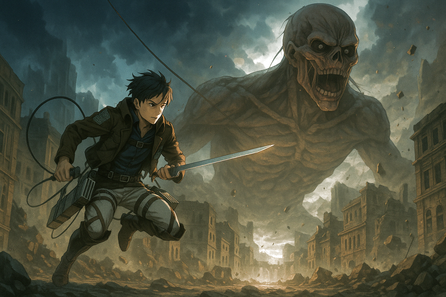 Anime Titan Battle Wall Art: Epic Adventure Poster