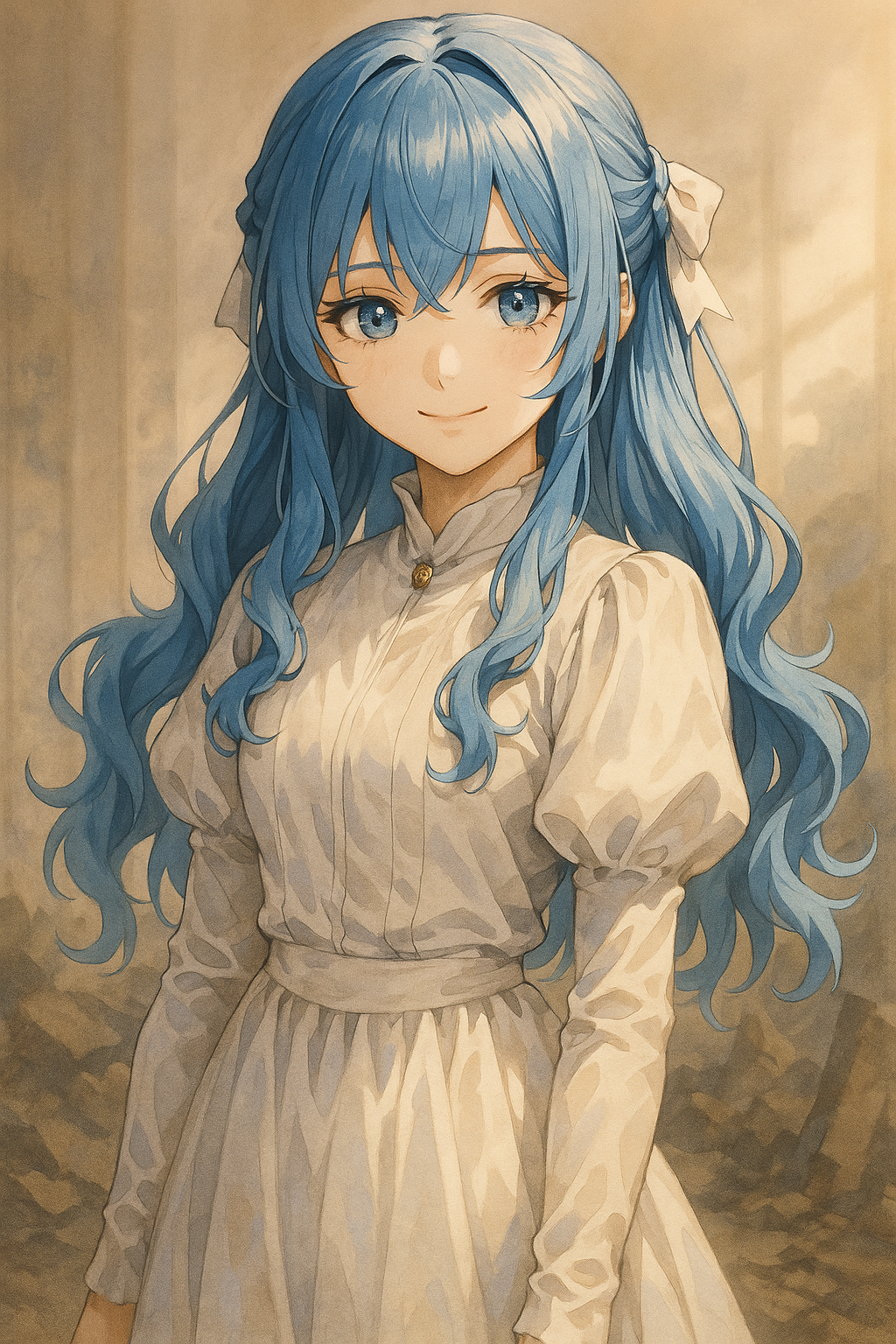 Charming Blue-Haired Anime Girl Art Poster