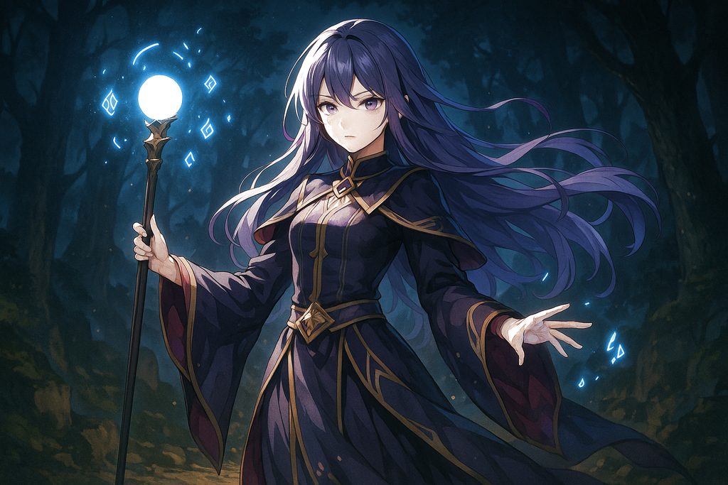 Anime Art Poster: Fantasy Witch with Magic Staff