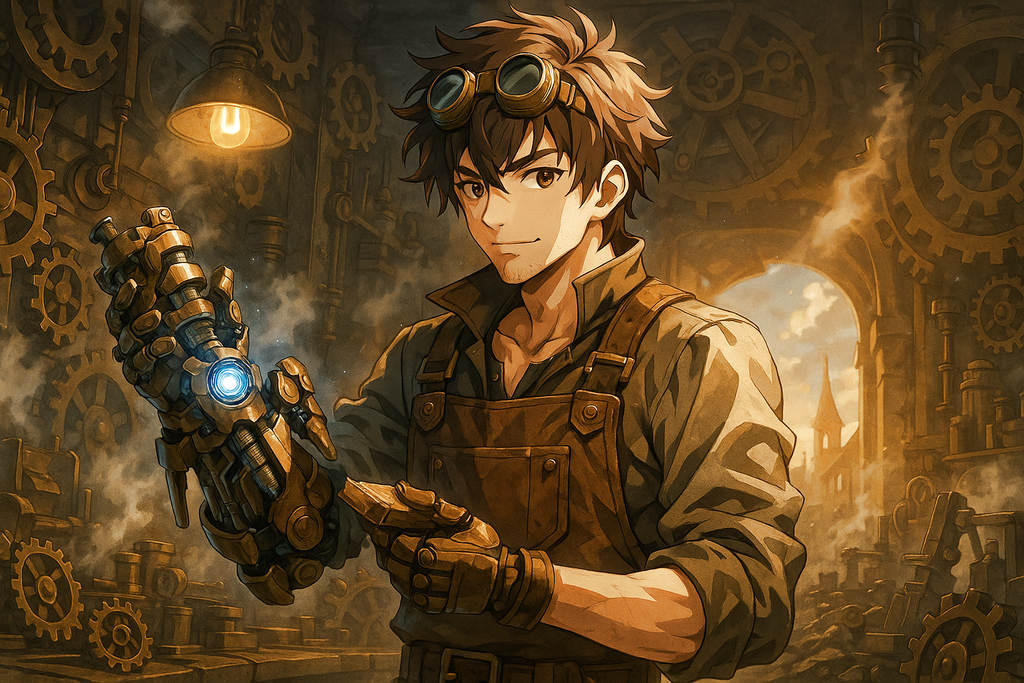 Anime Steampunk Poster, Inventor Wall Art Print, Japanese Anime Poster, Fantasy Mechanic Artwork, Gift for Otaku and Steampunk Fans