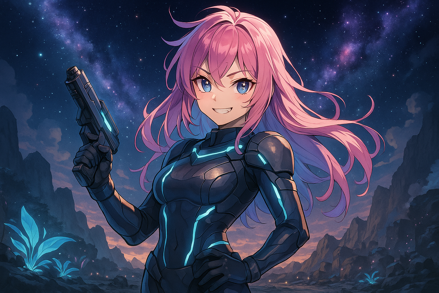 Anime Sci-Fi Girl Poster: Cyberpunk Warrior Print