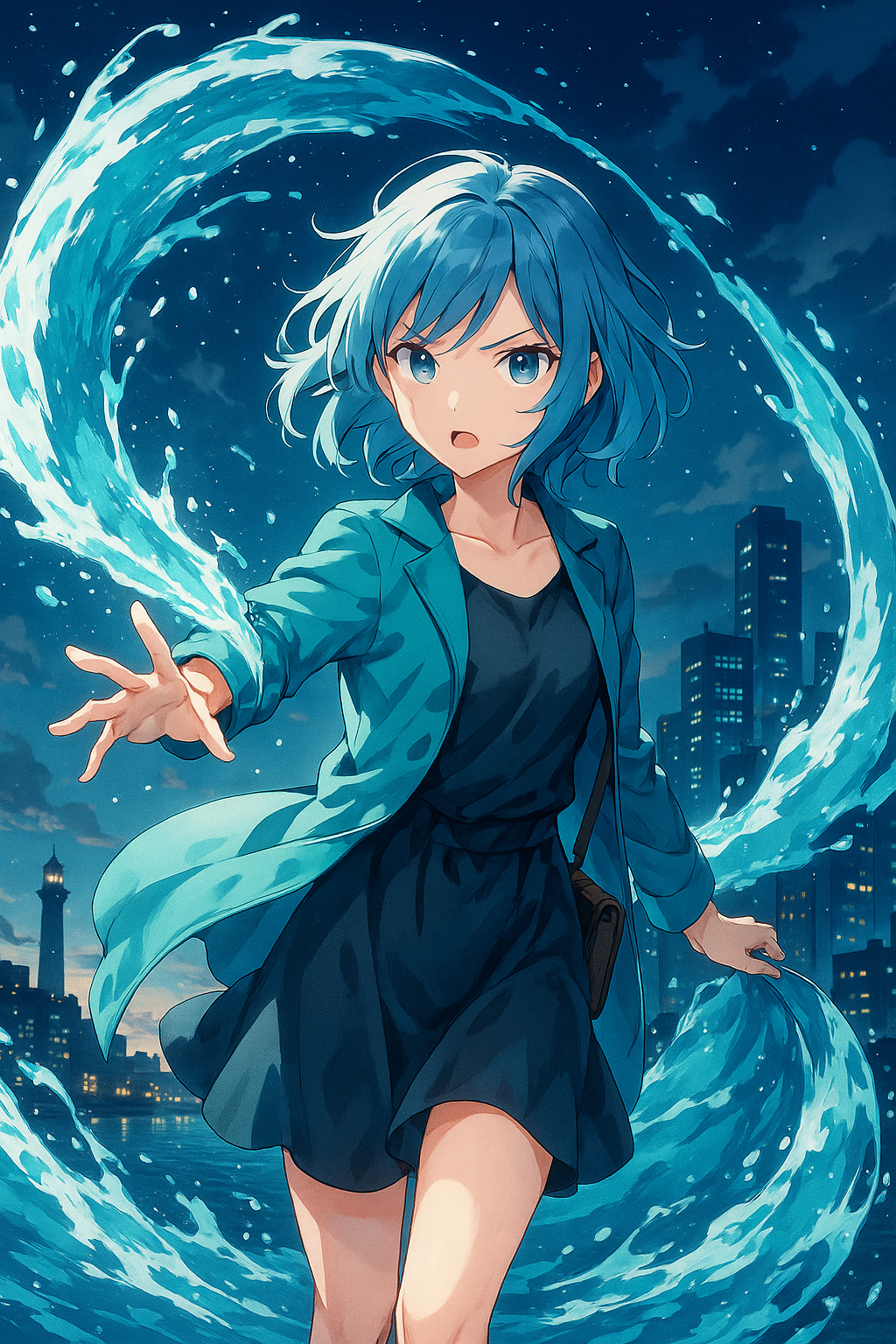 Anime Water Mage Poster: Elemental Magic Wall Art