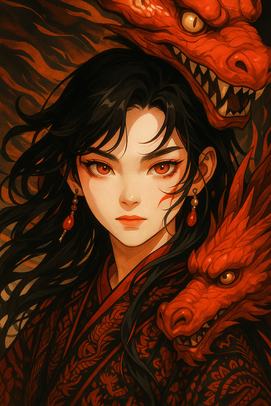 Anime Dragon Queen Art Print: Fierce Warrior, Mythical Fantasy Decor