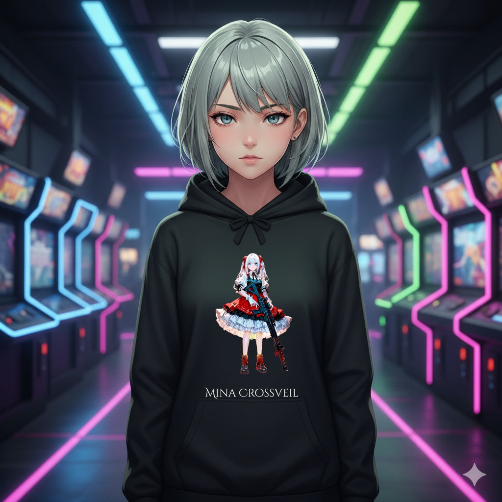 Anime Girl Hoodie Mina Crossveil Gothic Lolita Sweatshirt Cute Dark Fantasy Outfit Gift for Gamers and Collectors