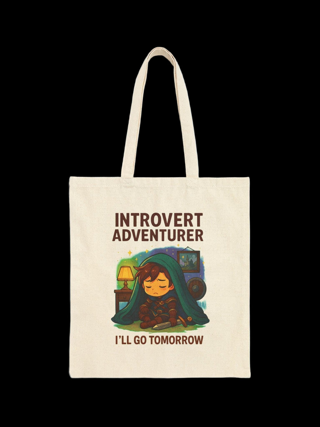 Introvert Adventurer Shirt Funny RPG Gift for Gamers DnD Fans Cozy Fantasy Tee I'll Go Tomorrow Chibi Knight Sleepy Humor Shirt