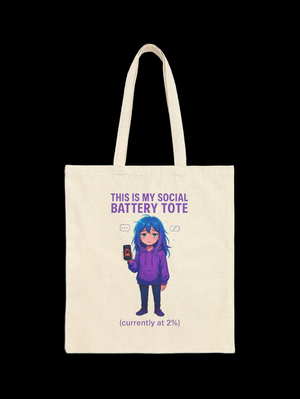 Social Battery Tote Bag Funny Anime Girl Introvert Gift for Shy People and Low Energy Days