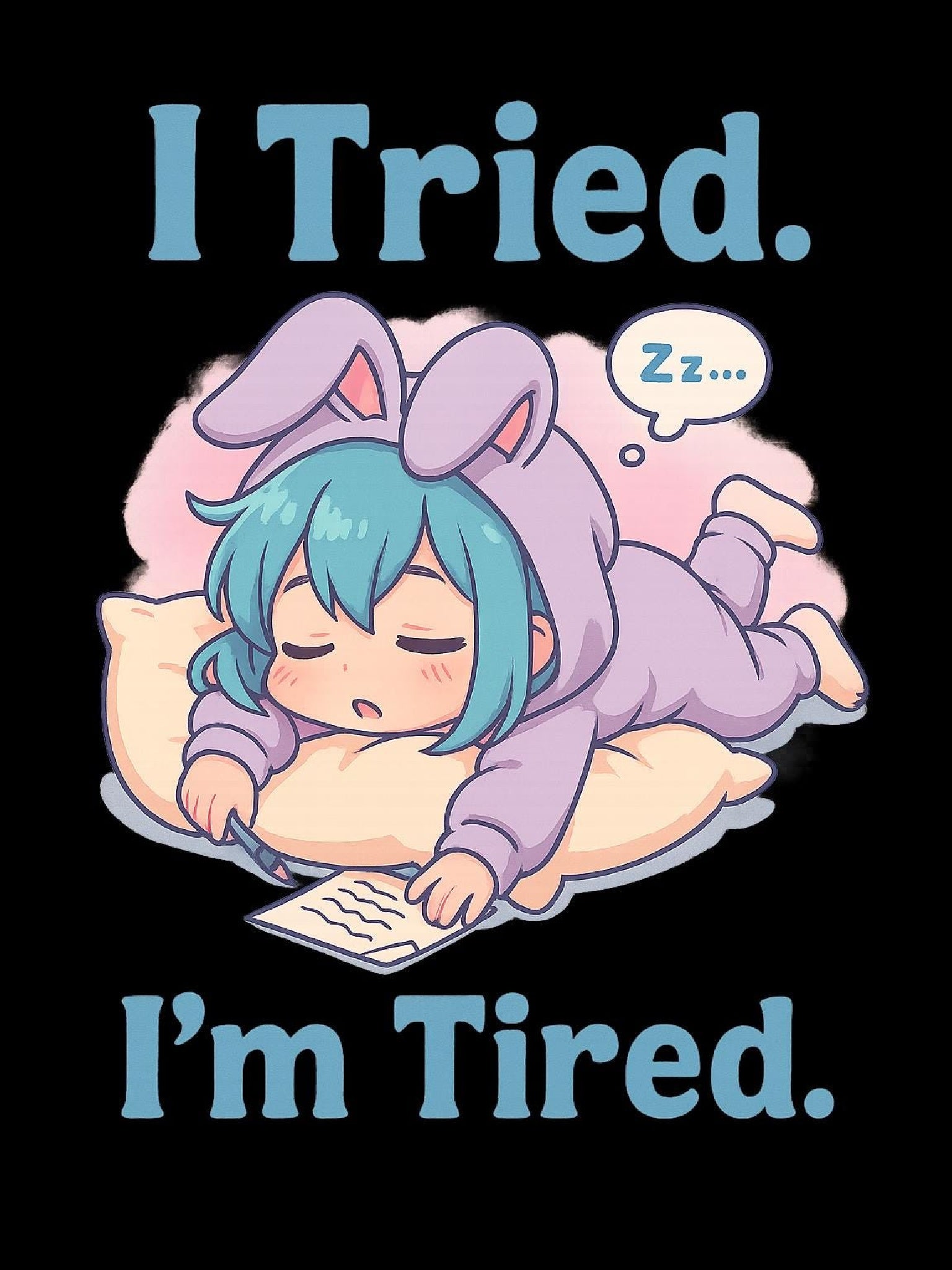 I Tried I'm Tired Anime Shirt, Cute Sleepy Anime Girl Tee for Student, Gamers & Introvert, Funny Pastel Kawaii T-Shirt Gift for Tired People