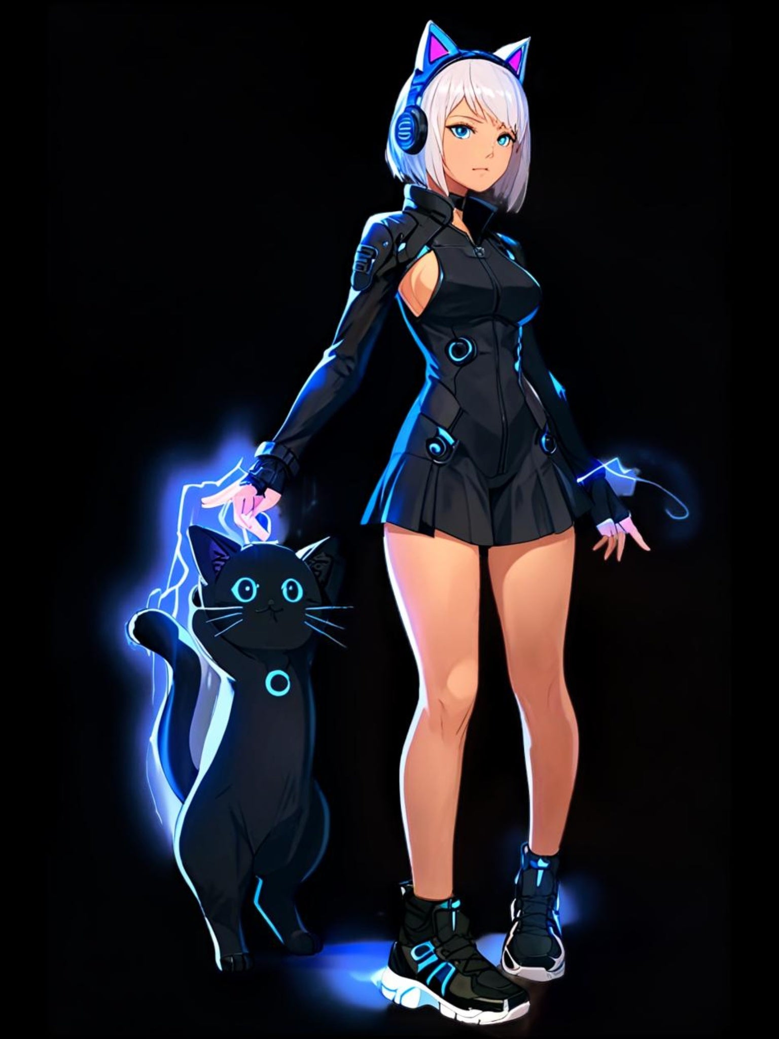 Cyber Cat Girl Hoodie Neon Anime Streetwear Cute Futuristic Techwear Hoodie Gift for Anime Fans and Gamers