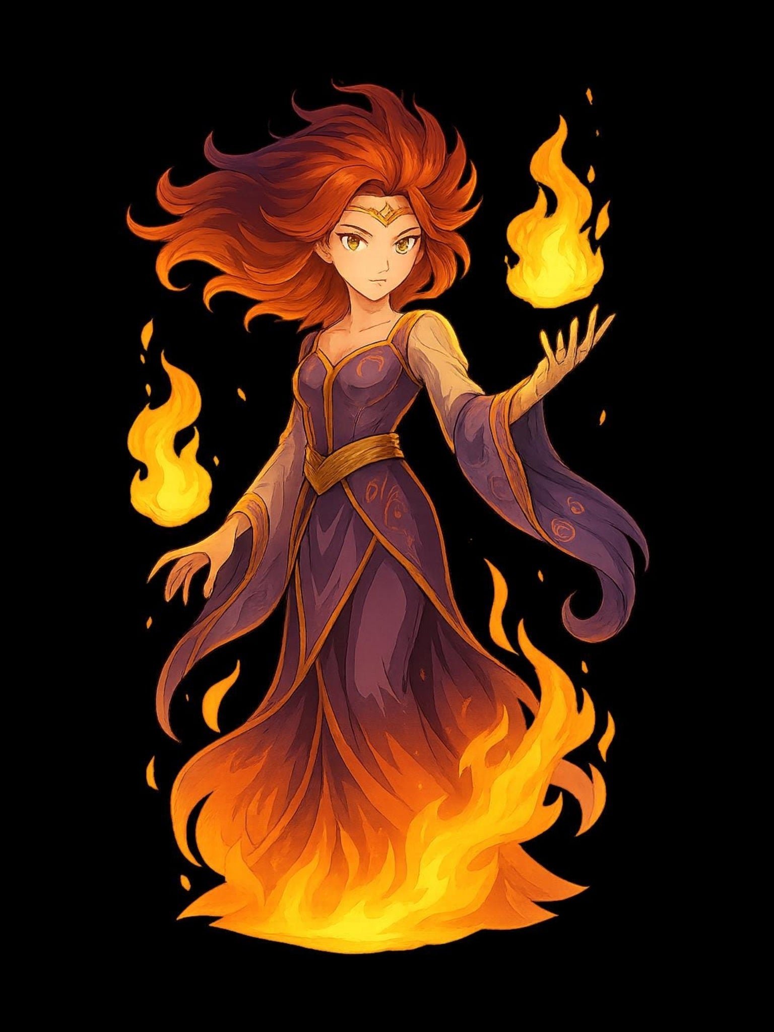 Anime Fire Sorceress Sweatshirt, Fantasy Japanese Hoodie, Magical Warrior Girl Art, Neon Glow Streetwear, DTG Print