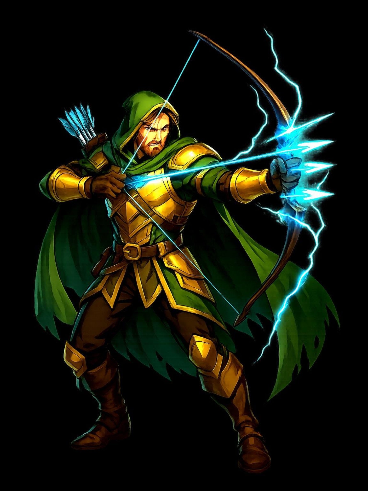 Lightning Archer Anime Sweatshirt Black Neon Glow Fantasy Bow Hunter Gift for Gamers Otaku Streetwear Epic Anime Apparel