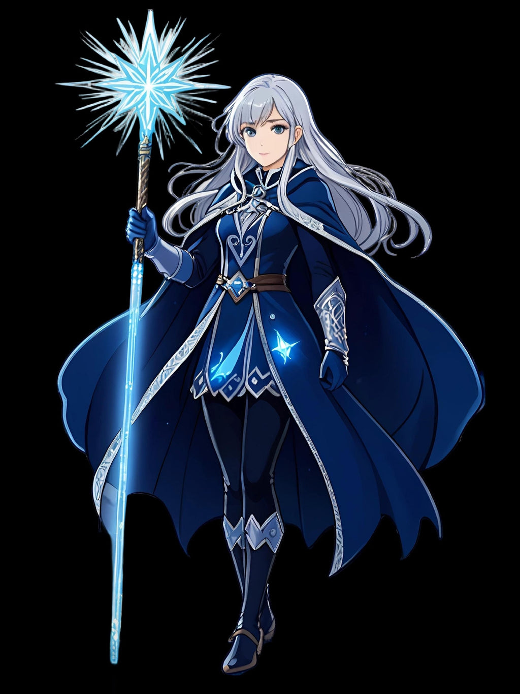 Ice Sorceress Anime Sweatshirt Blue Magic Glow Fantasy Mage Gift for Anime Fans Winter Streetwear Gamer Apparel Epic Anime