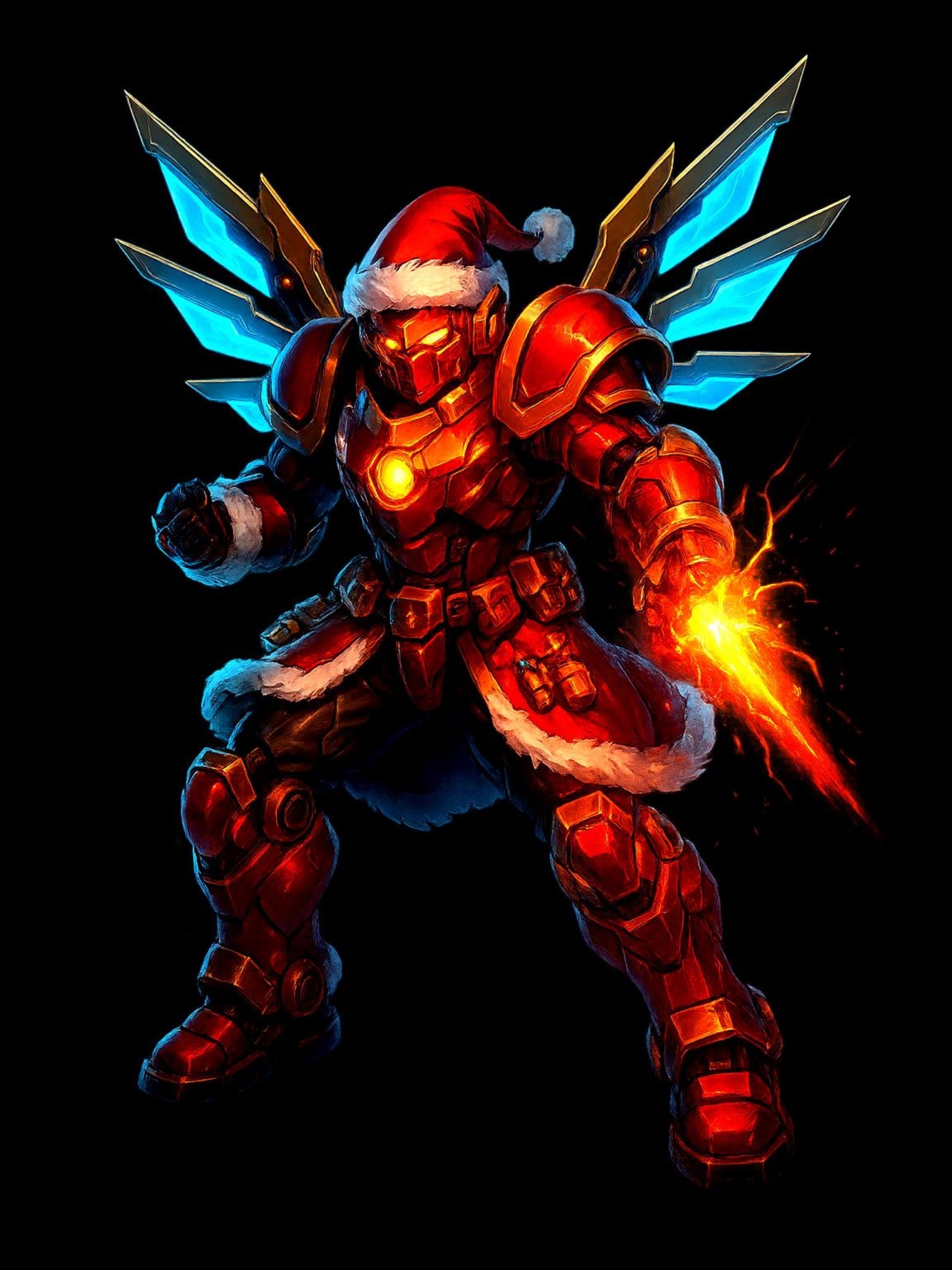 Anime Cyber Santa Sweatshirt Neon Warrior Christmas Hoodie Futuristic Fire Armor Gift for Gamers and Anime Fans