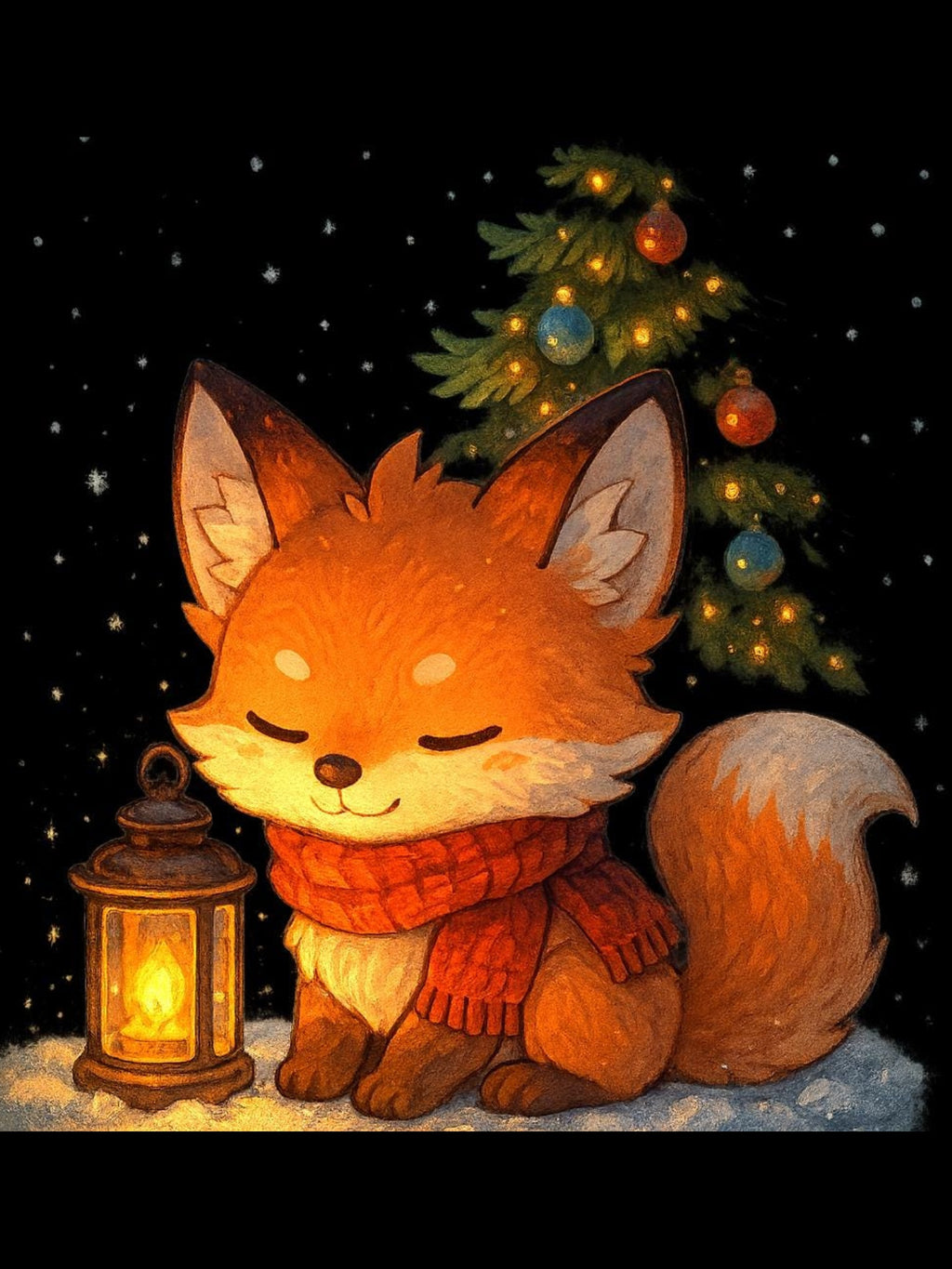 Cozy Fox Lantern Sweatshirt Cute Anime Christmas Sweater Winter Gift for Animal Lovers and Cozy Aesthetic Fans