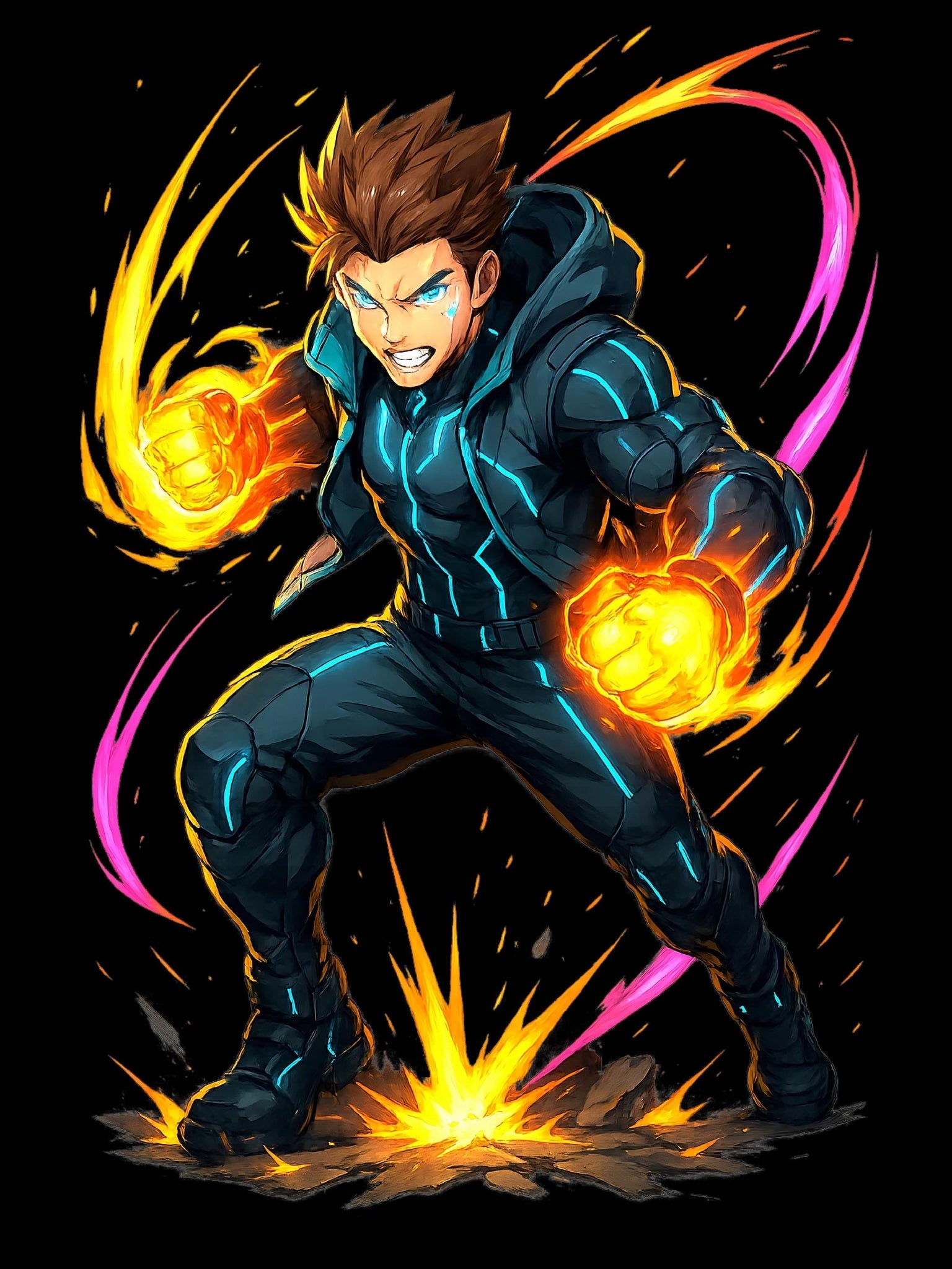 Anime Fire Power Sweatshirt Neon Glow Streetwear Futuristic Techwear Gift for Gamers and Anime Fans