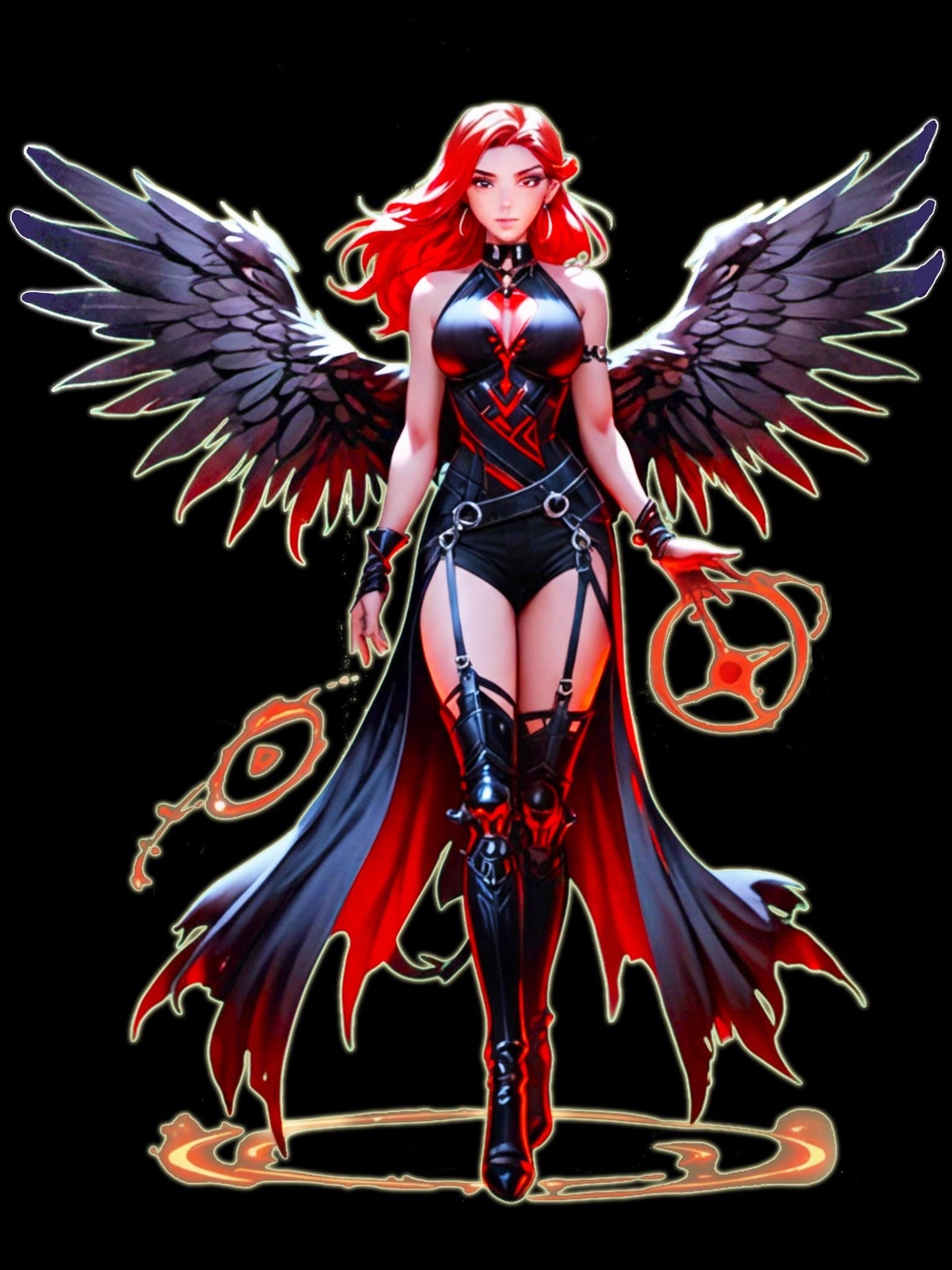 Anime Dark Sorceress Sweatshirt Red Winged Mage Crewneck Gothic Fantasy Girl Gift for Anime Fans and Gamers