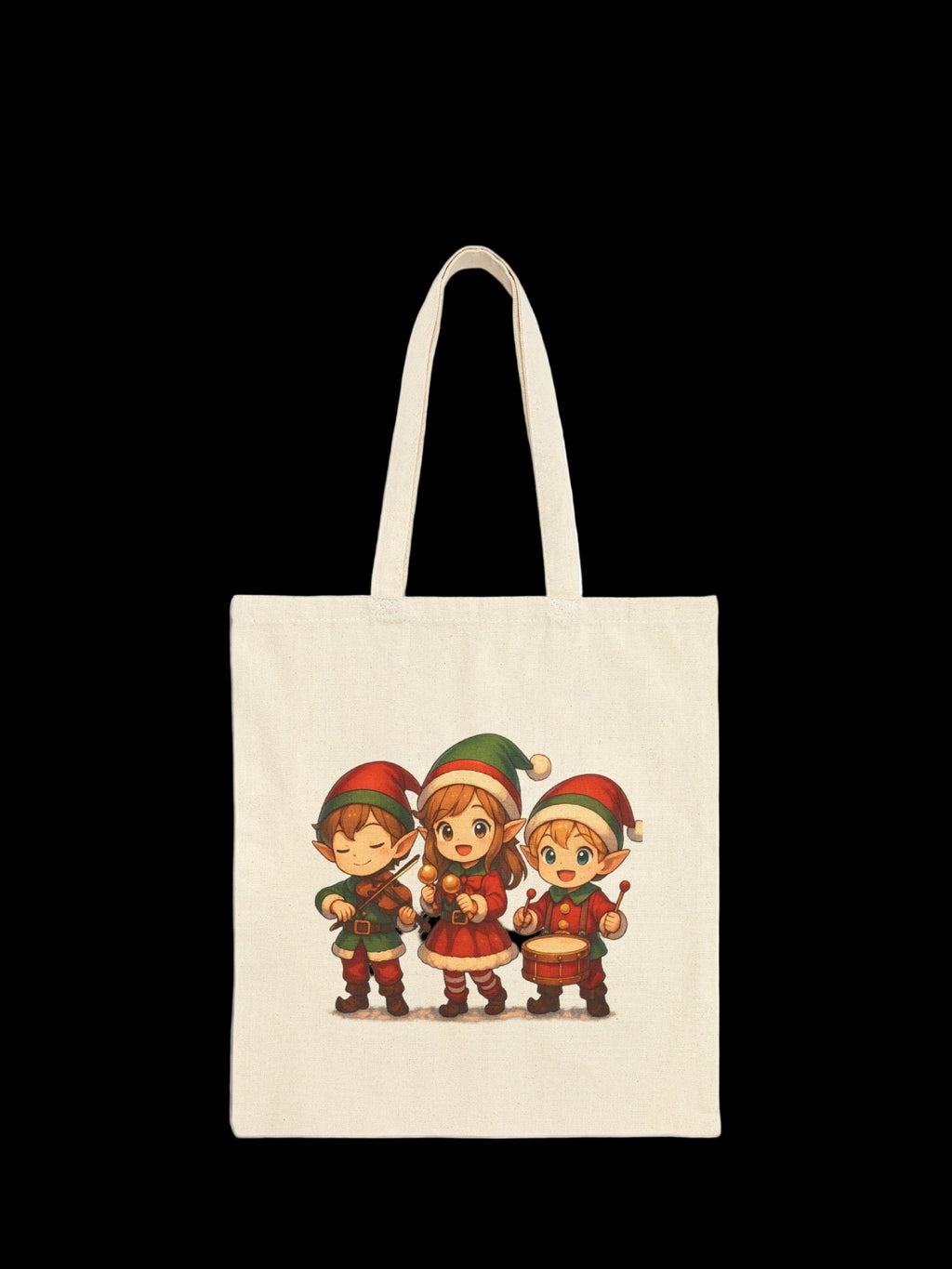 Anime Christmas Elf Band Tote Bag Holiday Gift Cute Anime Winter Accessory for Music Lovers and Holiday Shoppers