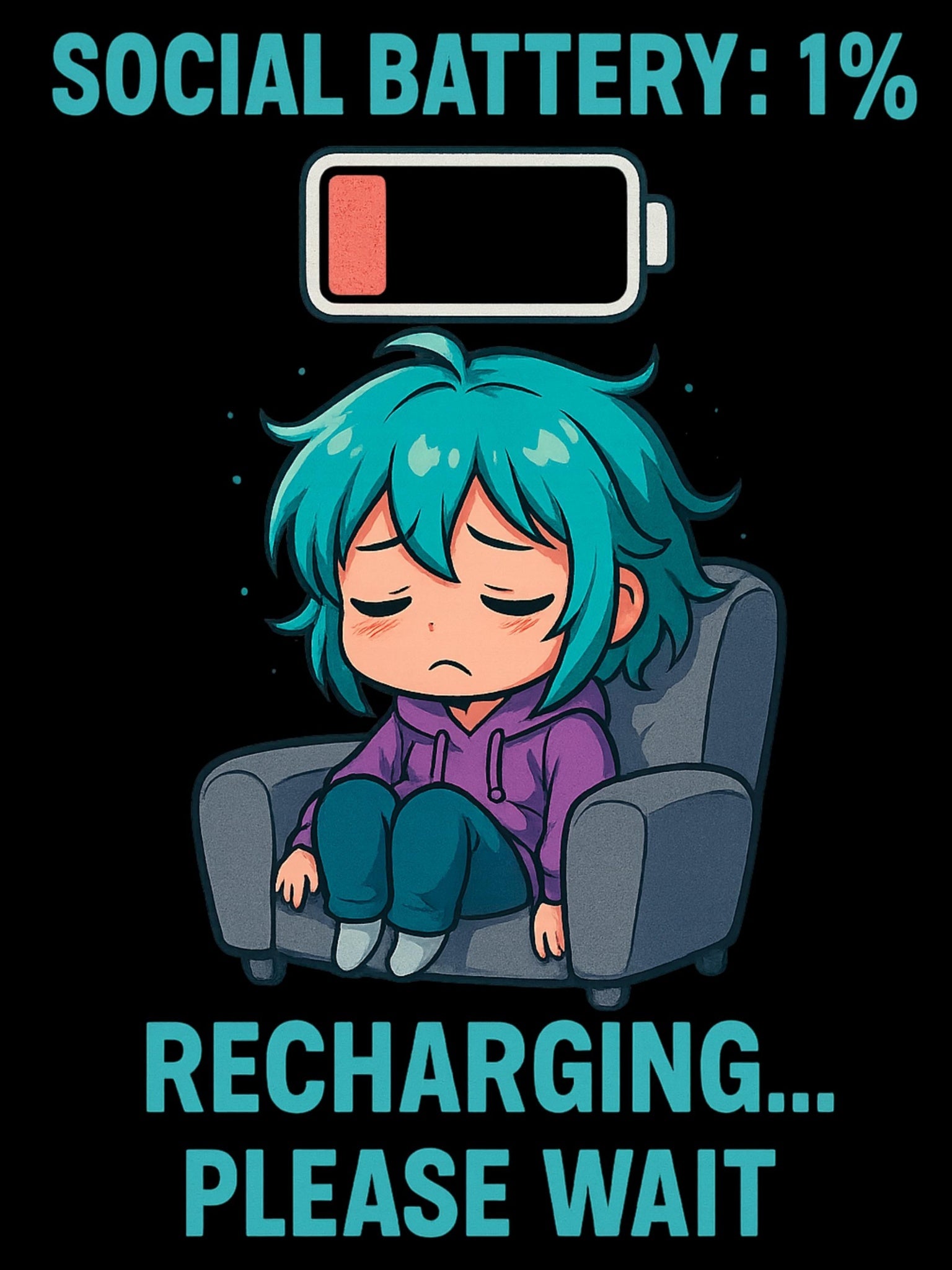 Social Battery 1 Percent Shirt Cute Anime Introvert Tee Funny Kawaii Chibi T Shirt for Low Energy Days Cozy Gift Idea