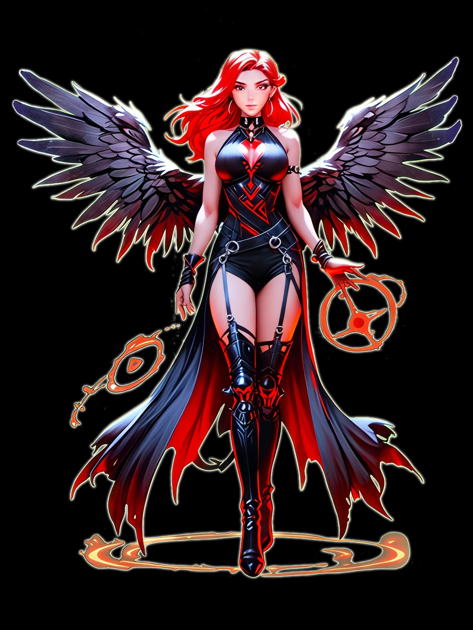 Anime Dark Sorceress Hoodie Red Winged Mage Pullover Gothic Fantasy Girl Gift for Anime Fans and Game