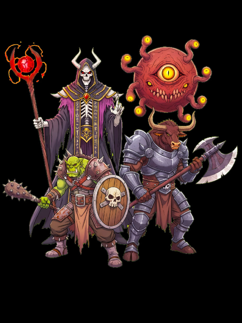 Lich Orc Beholder Minotaur T-Shirt Fantasy RPG Villain Squad Anime Gamer Gift