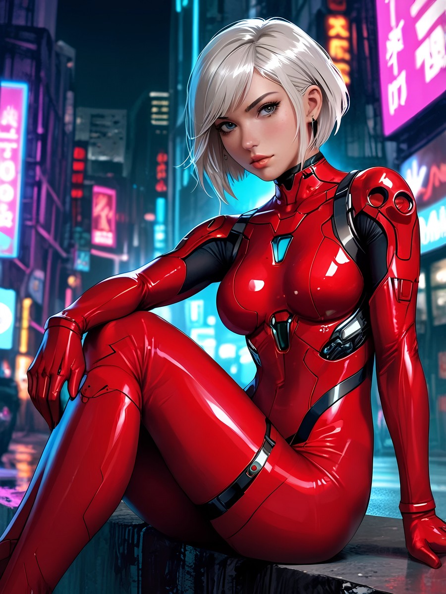 Anime Fleece Blanket Cyberpunk Girl Red Suit Neon Street Art Cozy Techwear Throw Gift for Gamers and Anime Lovers