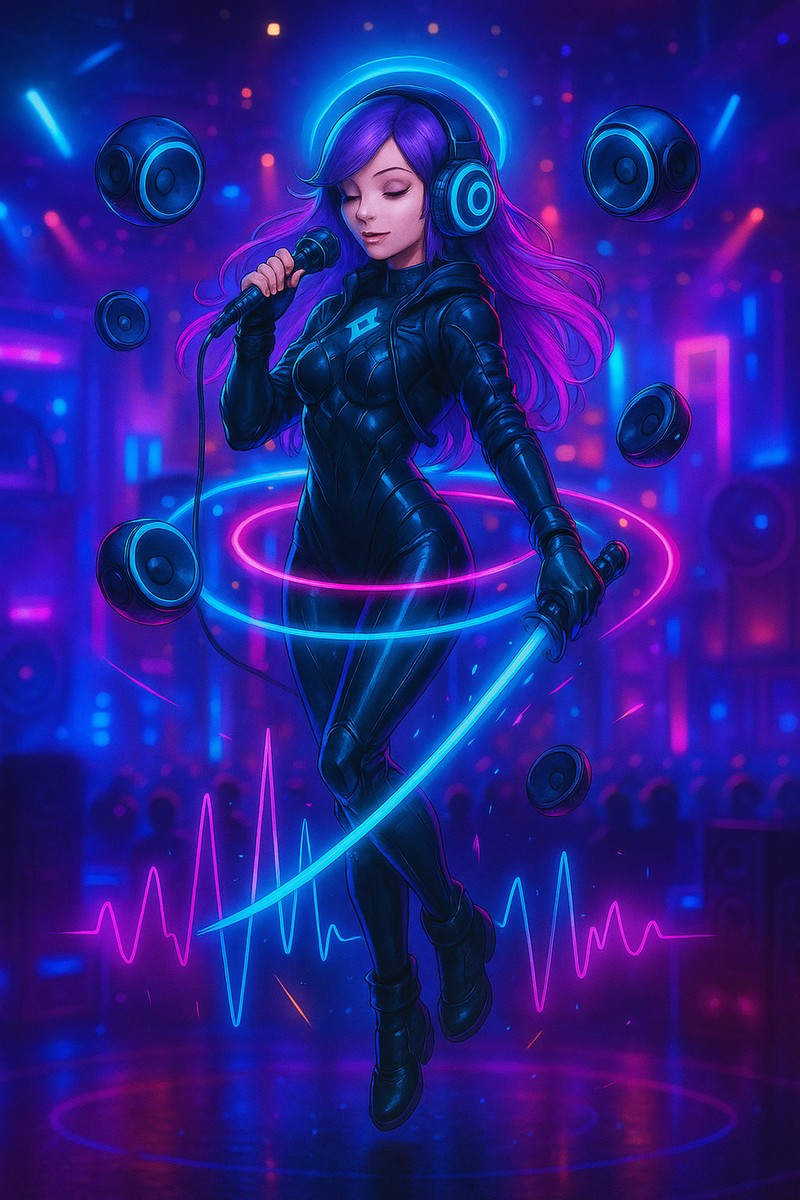 Cyberpunk DJ Girl Poster Neon Glow Wall Art Futuristic Anime Decor for Gamers and Techwear Lovers