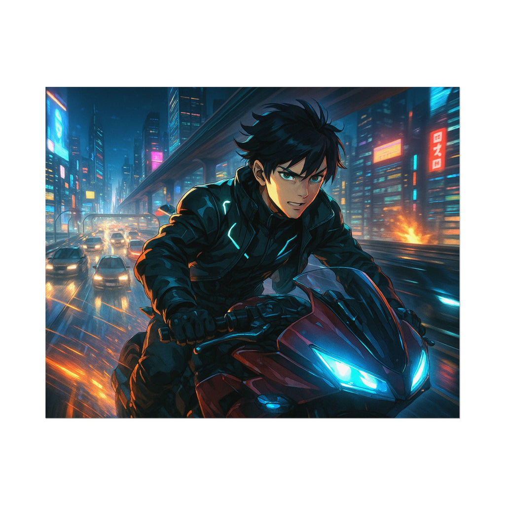 Anime Cyberpunk Motorcycle Poster: Giclée Art Print