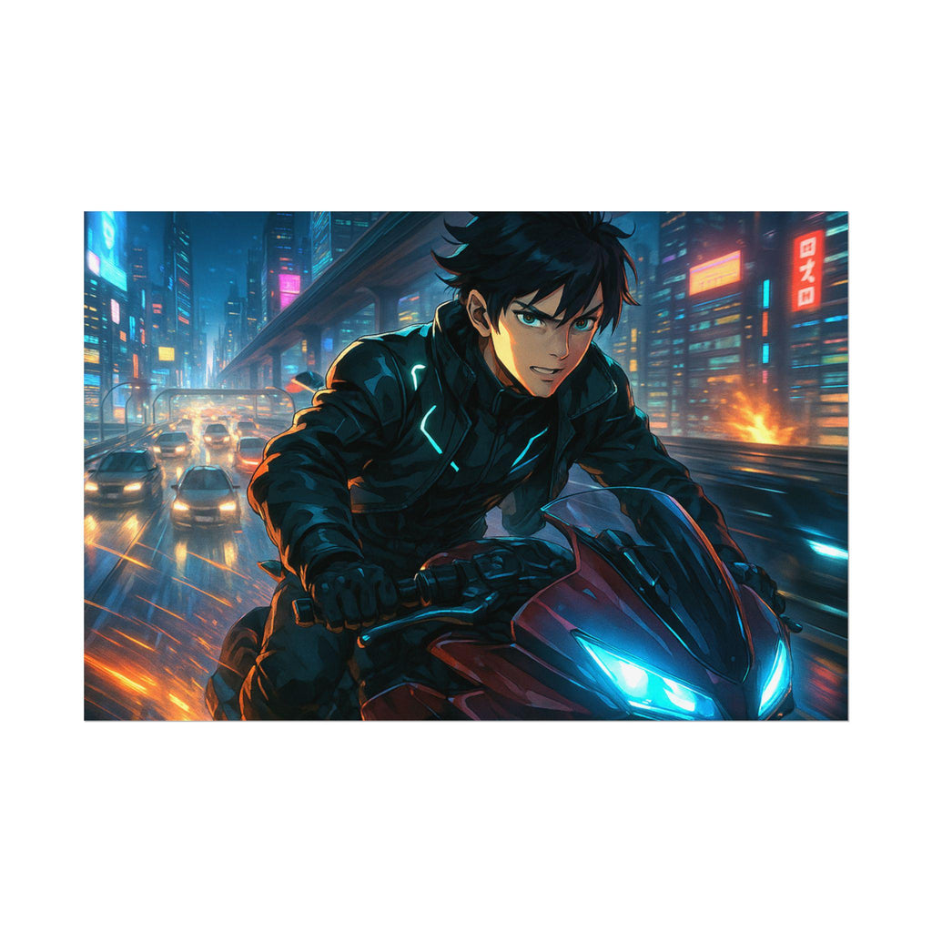Anime Cyberpunk Motorcycle Poster: Giclée Art Print