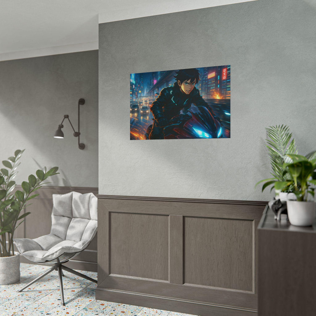 Anime Cyberpunk Motorcycle Poster: Giclée Art Print